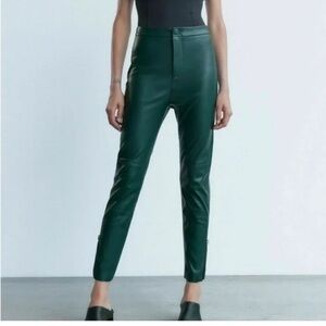 Zara Faux Leather Hunter Green Leggings